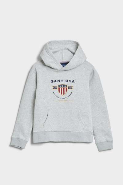 MELEGÍTŐ FELSŐ GANT D1. BANNER SHIELD HOODIE LIGHT GREY MELANGE