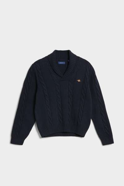 PULÓVER GANT D1. SHAWL COLLAR CABLE KNIT EVENING BLUE