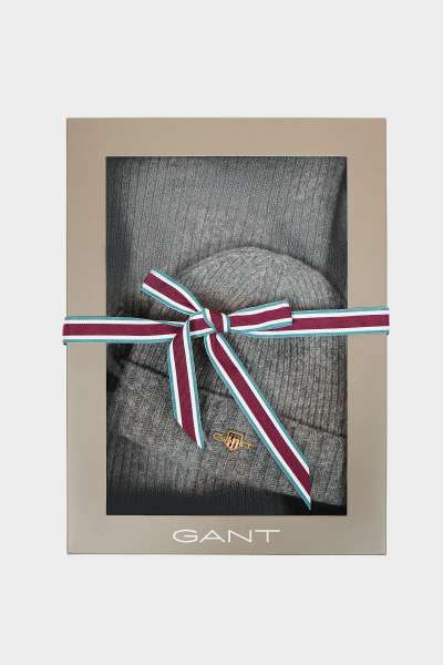 SAPKA GANT D1. BEANIE SCARF GIFT BOX DARK GREY MELANGE