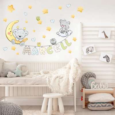 Gyerekszoba falmatrica - Névre szóló állatkás falmatrica fiúknak