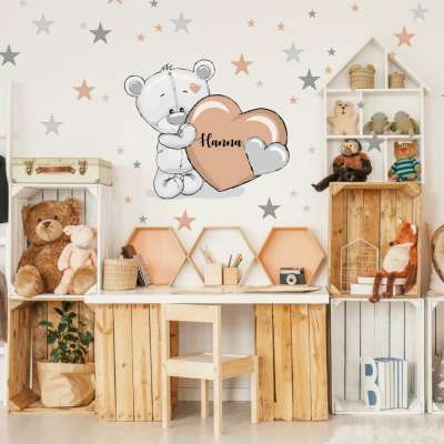 Falmatrica - Barack színű csillagok macival