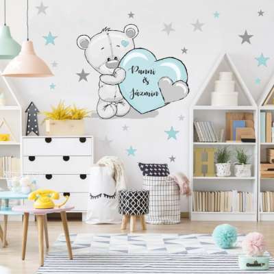 Falmatrica - Menta színű maci csillagokkal