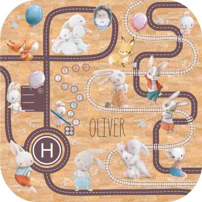 Parafaszőnyeg gyerekeknek - Akvarell állatkák, utacska és vasutak