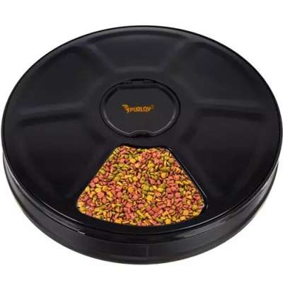 Automata állateledel adagoló időzítővel, digitális kijelzővel, 6 kamrás, fekete színben