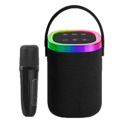 Vezeték nélküli Bluetooth party hangszóró mikrofonnal, LED fénnyel, akkus működés, 10 W, fekete