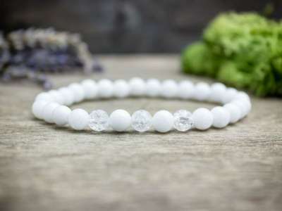 Hópehely tánc jáde és hegyikristály ásvány karkötő