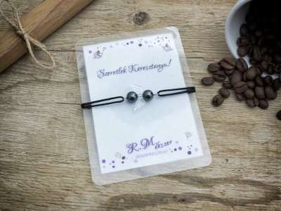 Szeretlek Keresztanya hematit angyal karkötő