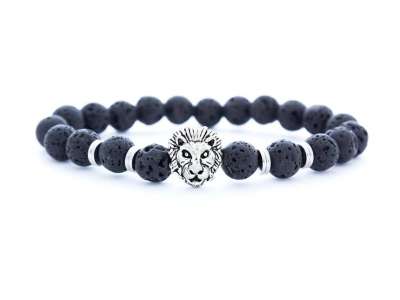 Ezüst színű nagy oroszlános lávaköves ásvány karkötő