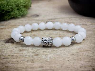 Buddha fehér jáde ásvány karkötő