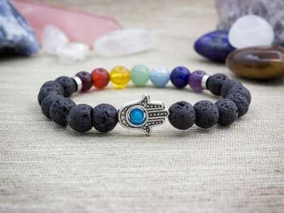 Hamsa medálos csakra ásvány karkötő