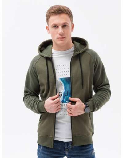 Férfi zip-up pulóver JADIEL khaki színű