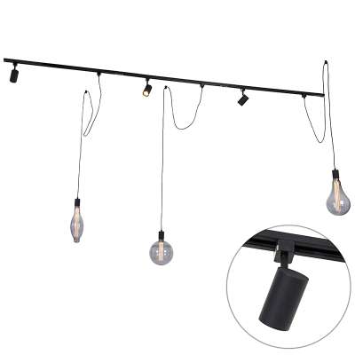 1-fázisú sínrendszer 3 spotlámpával és 3 függőlámpával fekete - Cavalux Jeana