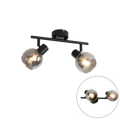 Art Deco mennyezeti lámpa fekete füstüveggel 2-lámpás - Vidro