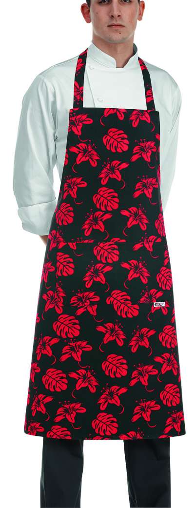 Szakács nyakkötény EGOchef zsebbel - hibiszkusz minta