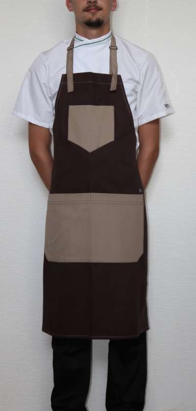 Szakácskötény nyakpántal FASHION 100% pamut - barna