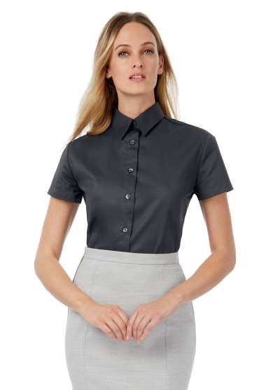 Női pincérblúz B&C rövid ujjú - szürke