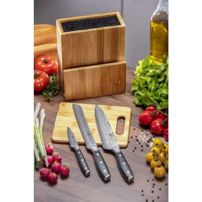 Tsuki - 3 késből álló készlet egy blokkban és egy vágódeszka