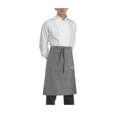 Szakácskötény zsebbel rövid EGOchef - szürke fehér csíkokkal