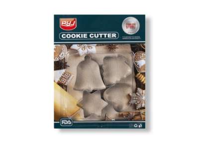 Sütikiszúró készlet – 4 db, karácsonyi motívumokkal: harang, csillag, szív, fenyőfa