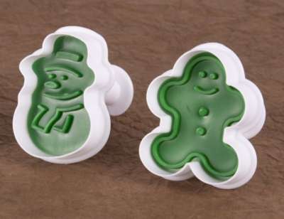 Karácsonyi fondant kiszúró szett - 2 db mézi és hóember forma, rugós