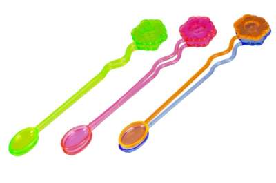 Virágos neon színű műanyag kiskanál 6 db