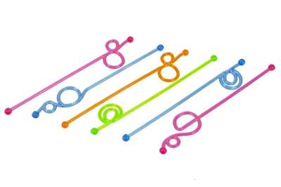 6 db színes műanyag koktél keverő pálcika