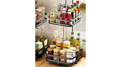 Szögletes kétszintes konyhai fűszertartó állvány