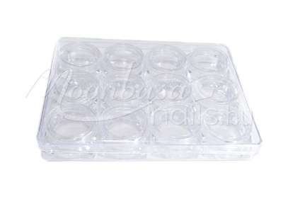 Műanyag Szögletes tégely 12x3ml/tálca Átlátszó #004