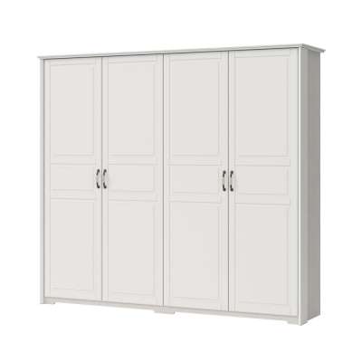 Négyajtós gardróbszekrény, polccokkal és akasztókkal, fehér fenyő - NORDIC - Butopêa