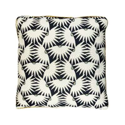 Legyező levélmintás párna, 40x40 cm, fekete-törtfehér - NUIT DE CHINE - Butopêa