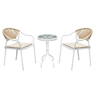 Műrattan kertibútor szett, 2 székkel, párnákkal, fehér, bézs - BALCON - Butopêa