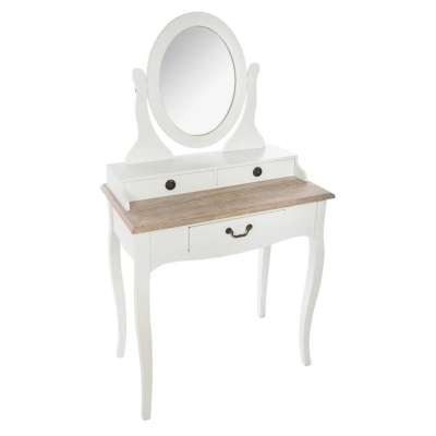 Vintage stílusú fésülködő asztal, tükörrel és 3 fiókkal, fehér - VENISE - Butopêa