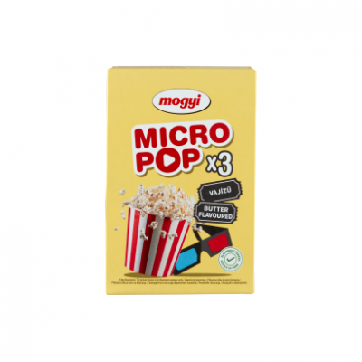 Mogyi Micro Pop mikrohullámú sütőben elkészíthető vajízű pattogatni való kukorica 3 x 100 g (300 g)