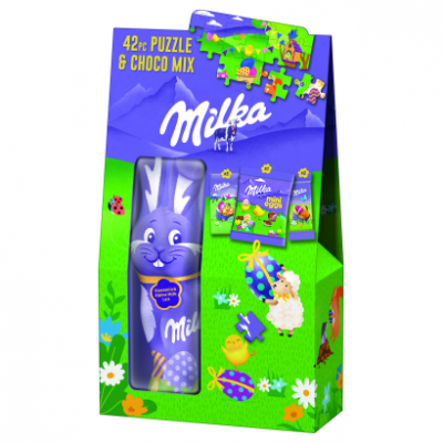 Milka alpesi tejcsokoládé válogatás + 42 darabos Mini puzzle 124 g