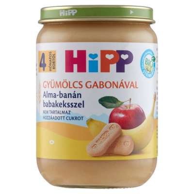 Hipp Bio Bébiétel Alma- Banán- Babakeksz Ízesítéssel 4 Hónapos Kortól - 190 g