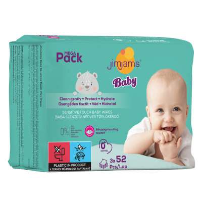 JimJams Baby nedves popsitörlőkendő multipack 3x52 db - 156 db