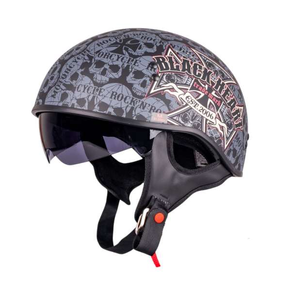 Motoros bukósisak W-TEC Black Heart V535 Cross Skull DOT tanúsítvány, puha belső bélés, állítható napellenző 