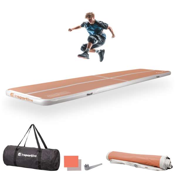 Airtrack tornaszőnyeg inSPORTline Airstunt 500x100x10 cm mocha mousse, PVC, Drop Stitch technológia, megerősített varrás, javítókészlet, hordozótáska