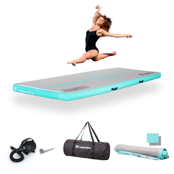 Airtrack elektromos pumpával inSPORTline Airstunt 300x100x10 cm, rugalmas anyag, Drop Stitch technológia, megerősített varratok