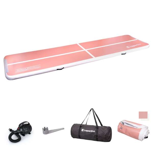 Airtrack elektromos pumpával inSPORTline Airstunt 500x100x10 cm,  Drop Stitch technológia, javítókészlet, rugalmas anyag, megerősített varratok