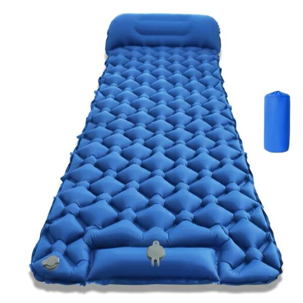 Felfújható matrac beépített pumpával inSPORTline Soultea 190x60x6 cm, kompakt méret, hatékony szigetelés, felfújás beépített pumpával, két szelep kék