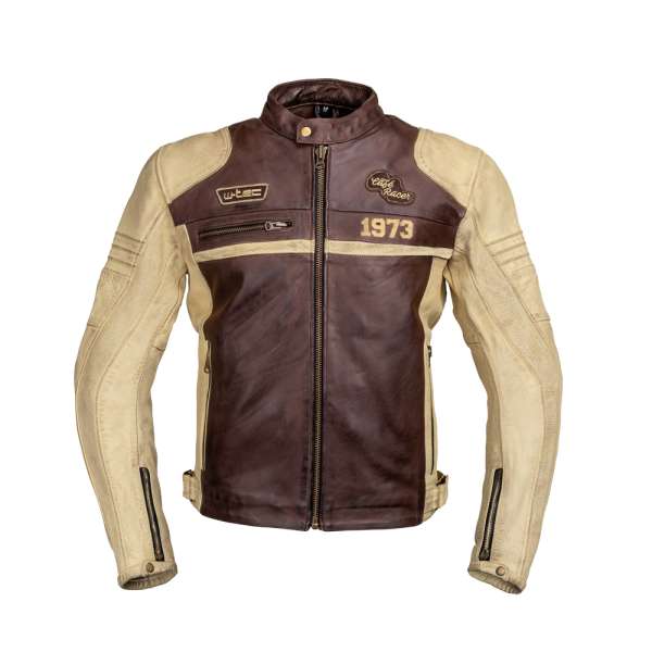 Bőr motoros kabát W-TEC Retro fekete-barna-bézs 
