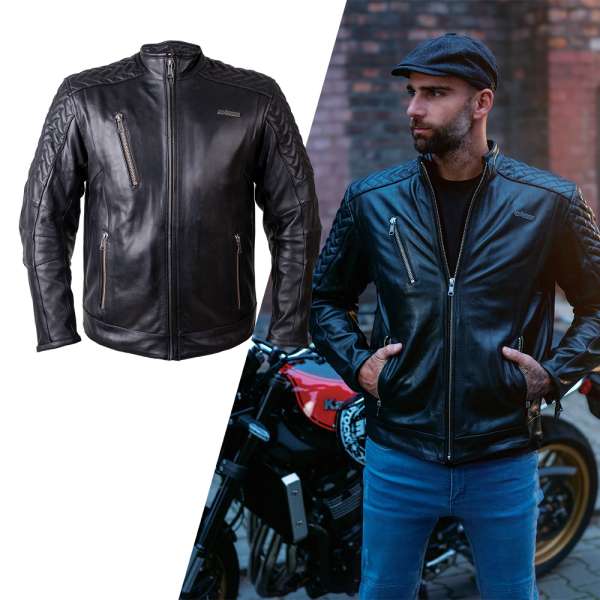 Bőr motoros kabát W-TEC Elcabron fekete 