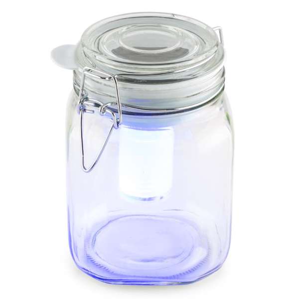 OneConcept WETTERFROSCH, sárga/kék, LED lámpa, befőttes pohár, napelemes, akkumulátor