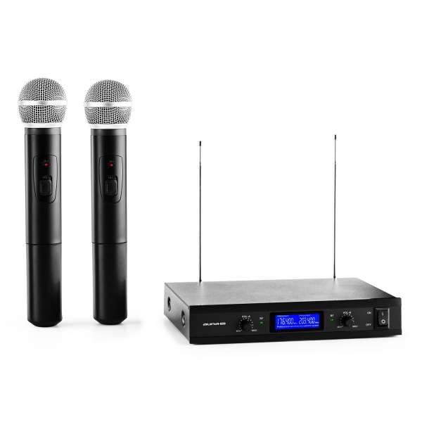 Auna Pro VHF-400 Duo 1, 2 csatornás VHF vezeték nélküli mikrofon, 1x vevőkészülék + 2x kézi mikrofon