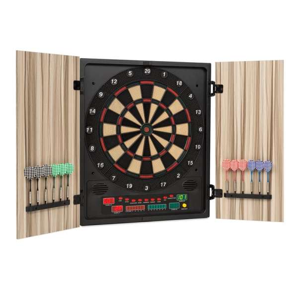 KLARFIT Dartmaster 180, bézs, darts tábla, dart gép, puha hegyű, ajtó