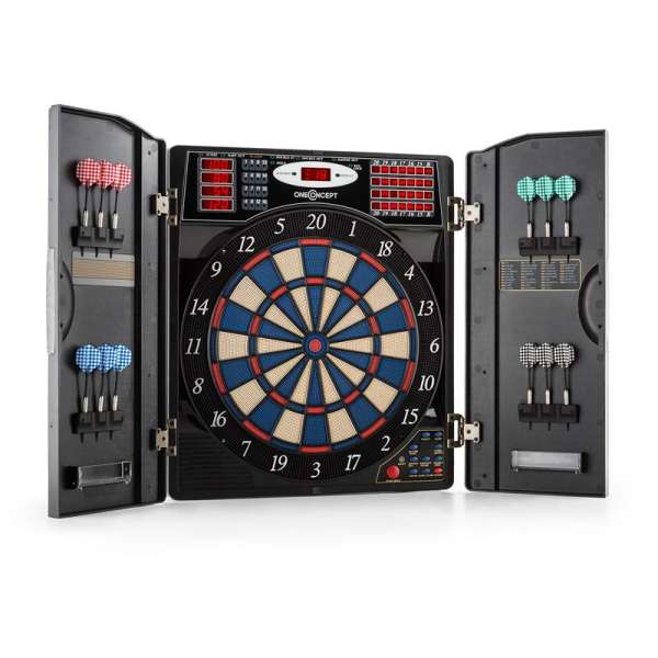 OneConcept Masterdarter, fémhatású, darts tábla, darts gép, puha hegyű, ajtós