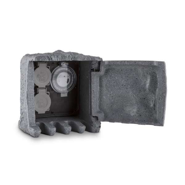 Waldbeck Timer Rock, kerti csatlakozó aljzat, 2-es elosztó, 5 m, időzítő, szikla