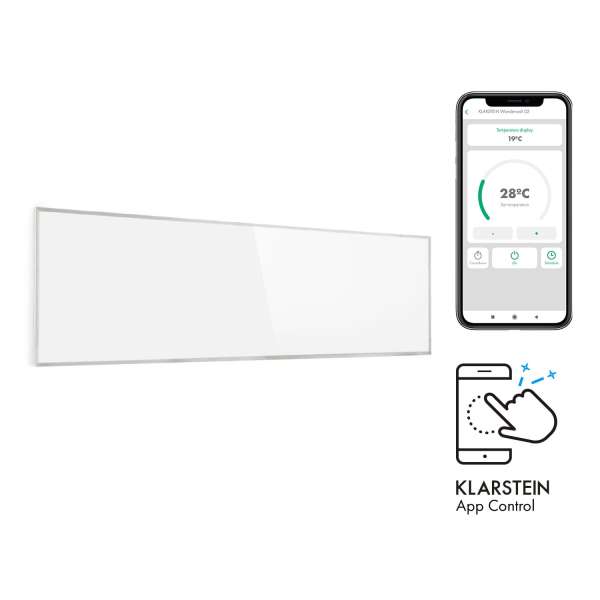 Klarstein Wonderwall 300 Smart, infravörös hősugárzó, 30 x 100 cm, 300 W, heti időzítő, IP24, fehér