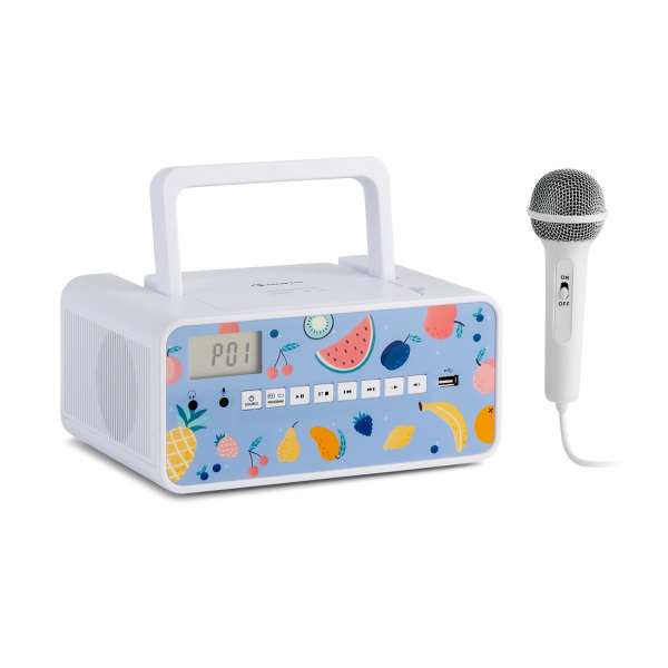 Auna Kidsbox Fruits, CD boombox, CD lejátszó, BT, USB, LC kijelző, gyümölcs, fehér